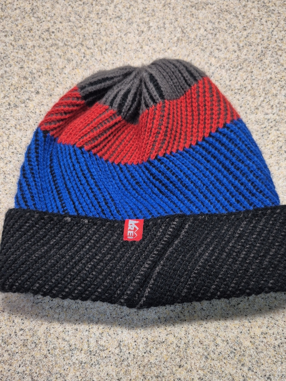 REI Colorblock Knit Beanie - Black, Blue & Red